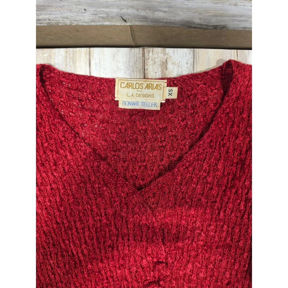 Carlos Arias LA Designs Red Knit 2 Piece Sweater Pleated Skirt Set XS Vintage